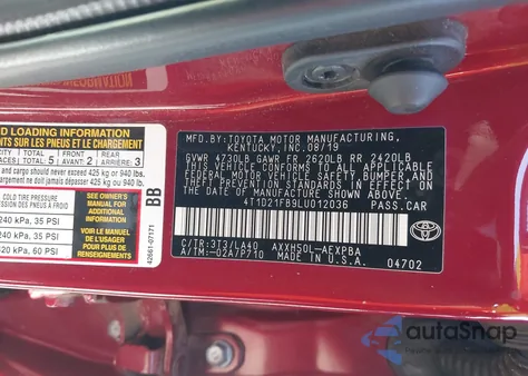 2020 Toyota Avalon Hybrid Limited из США, поврежденный, VIN 4T1D21FB9LU012036